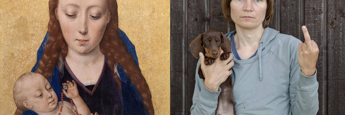 “Madonna med barnet”, Dieric Bouts (1454) og “Min hund er mere nuttet end din grimme baby”, Elina Brotherus (2013)